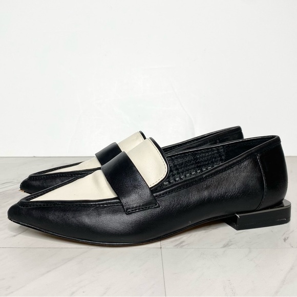 Vince Camuto Calentha Black White Leather Pointy Toe Loafer 5 1/2 M - Picture 1 of 15
